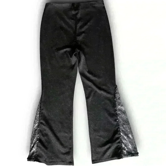 Vtg Black Silver Sparkle Pull On Stretch Pants High‎ Rise Glitter Flared Party M - Picture 4 of 10
